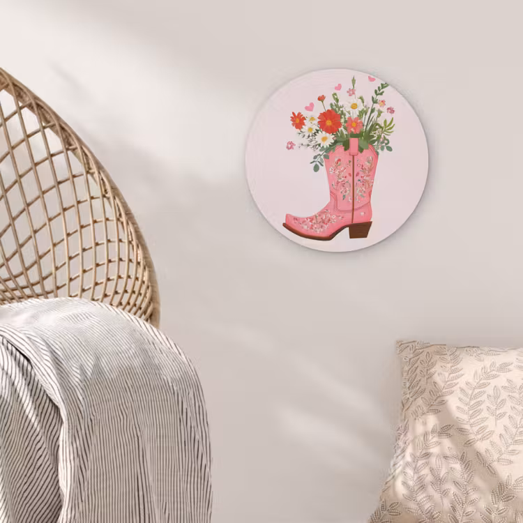 Cowboylaarzen - Roze - Boeket - Bloemen Akoestische PET Vilt - Rond klein -sfeer4
