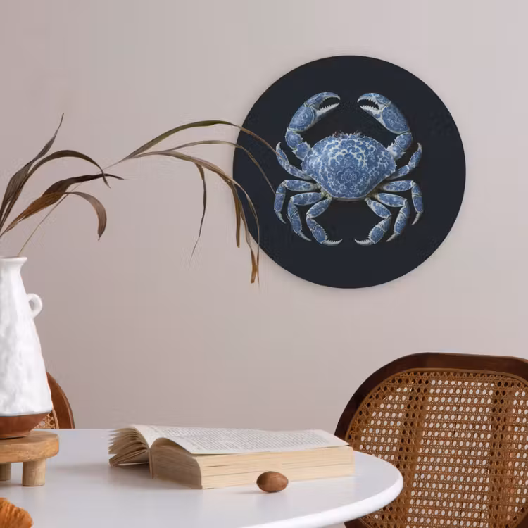Krab - Delfts blauw - Dieren Akoestische PET Vilt - Rond klein -sfeer3