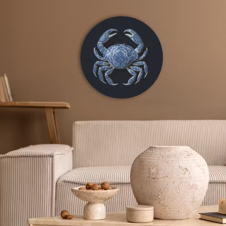 Krab - Delfts blauw - Dieren Akoestische PET Vilt - Rond klein -sfeer1