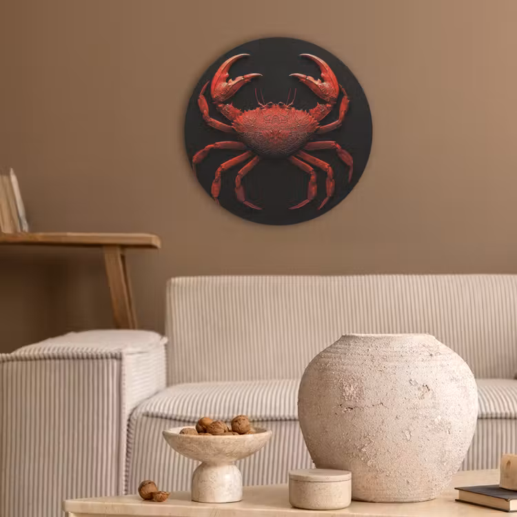 Krab - Rood - Vissen - Schaaldieren Akoestische PET Vilt - Rond klein -sfeer1