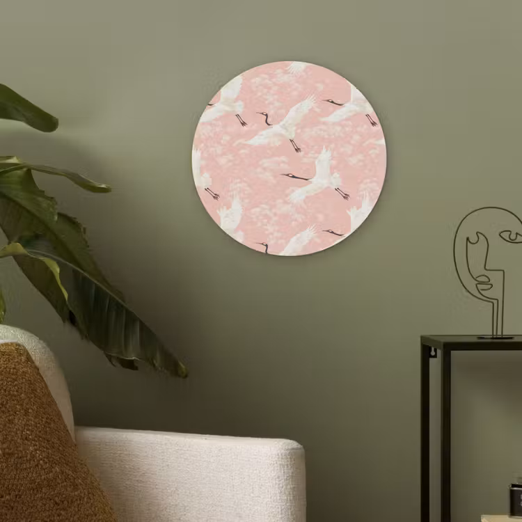Kraanvogels - Bloesem - Roze Akoestische PET Vilt - Rond klein 838 -sfeer2