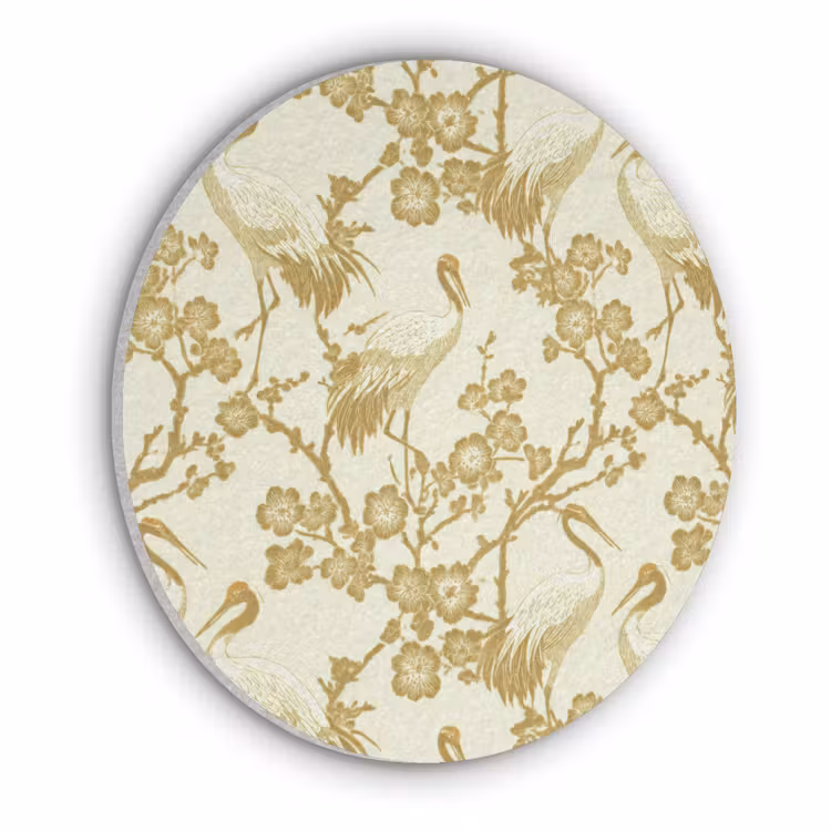 Kraanvogels - Kersenbloesem - Goud Akoestische PET Vilt - Rond klein 838 -3d