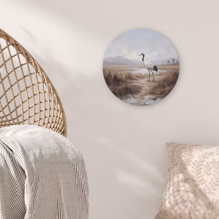 Kraanvogel - Natuur - Realistisch Akoestische PET Vilt - Rond klein -sfeer4