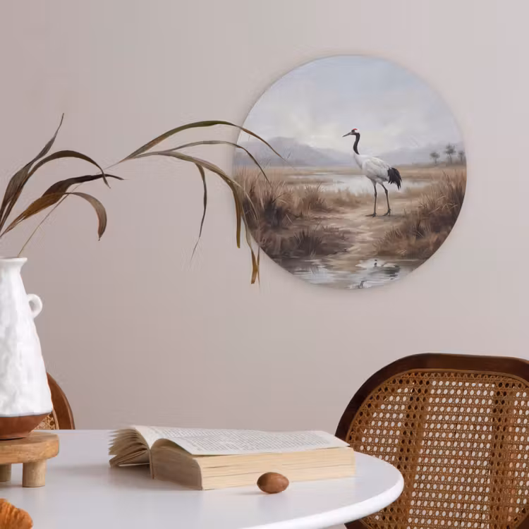 Kraanvogel - Natuur - Realistisch Akoestische PET Vilt - Rond klein -sfeer3