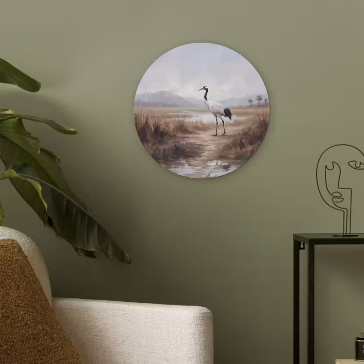 Kraanvogel - Natuur - Realistisch Akoestische PET Vilt - Rond klein -sfeer2