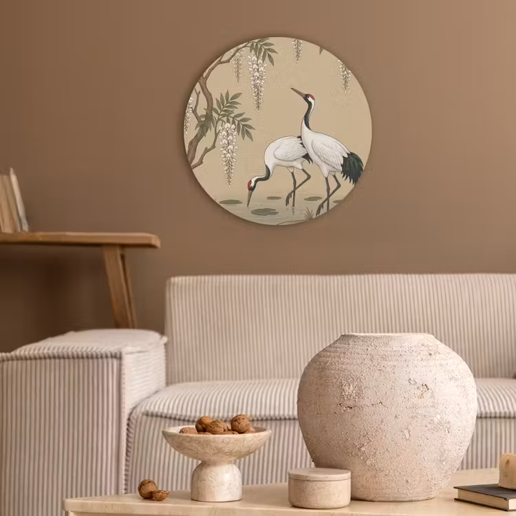 Kraanvogels - Water - Beige Akoestische PET Vilt - Rond klein -sfeer1