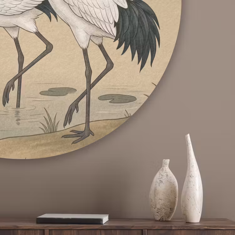 Kraanvogels - Water - Beige Akoestische PET Vilt - Rond klein -sfeer5_closeup