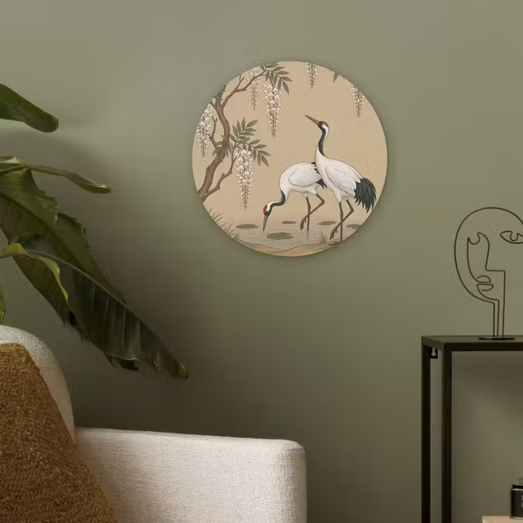 Kraanvogels - Water - Beige Akoestische PET Vilt - Rond klein -sfeer2