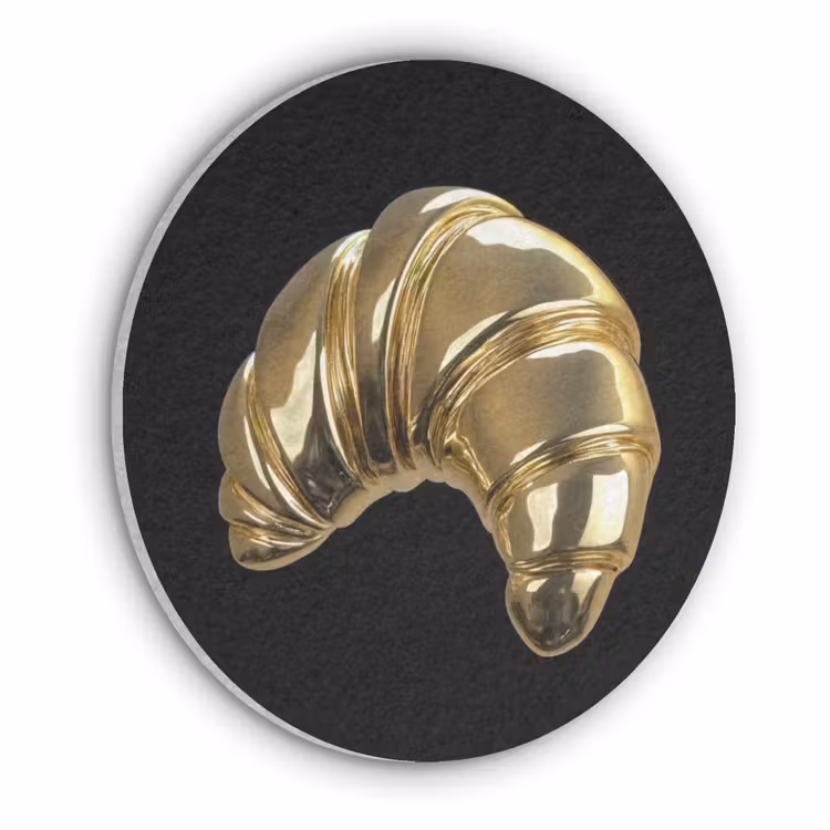 Croissant - Brood - Goud - Zwart Akoestische PET Vilt - Rond klein -3d