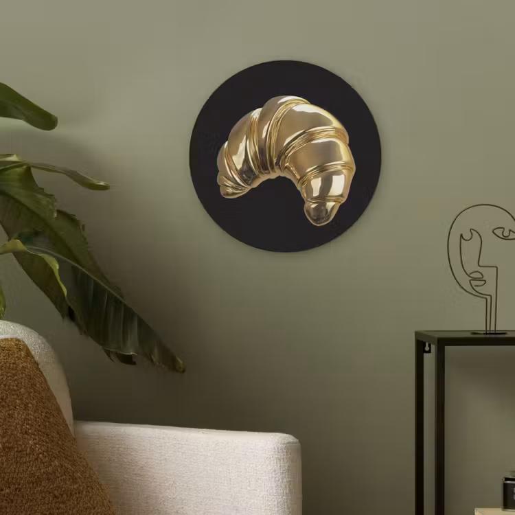 Croissant - Brood - Goud - Zwart Akoestische PET Vilt - Rond klein -sfeer2