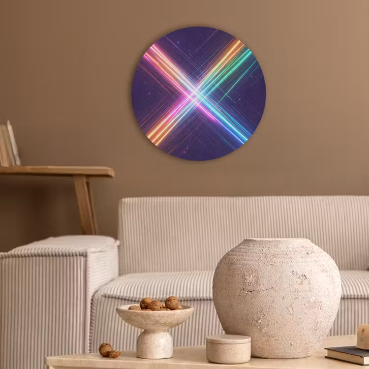 Kruisen - Lasterstralen - Neon Akoestische PET Vilt - Rond klein -sfeer1