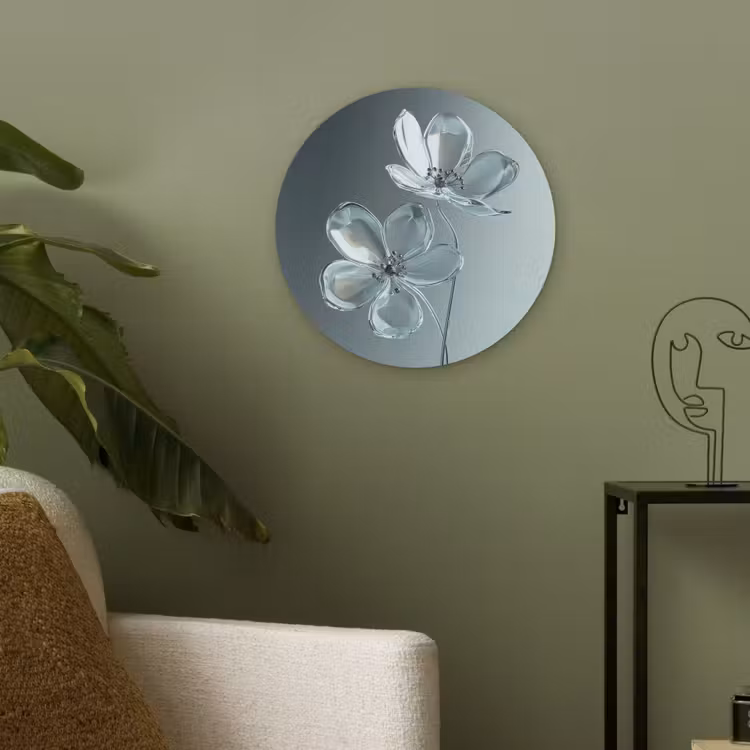 Kristal - Bloemen - Grijs Akoestische PET Vilt - Rond klein -sfeer2