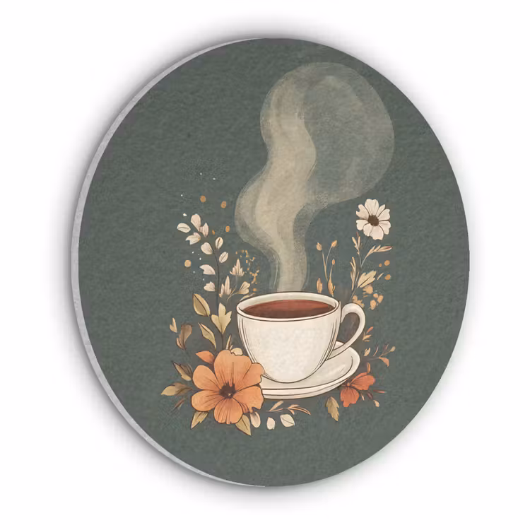 Kop - Bloemen - Groen - Koffie Akoestische PET Vilt - Rond klein -3d