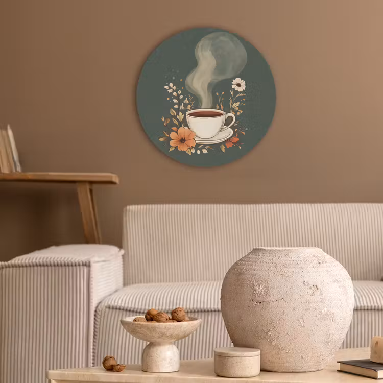 Kop - Bloemen - Groen - Koffie Akoestische PET Vilt - Rond klein -sfeer1