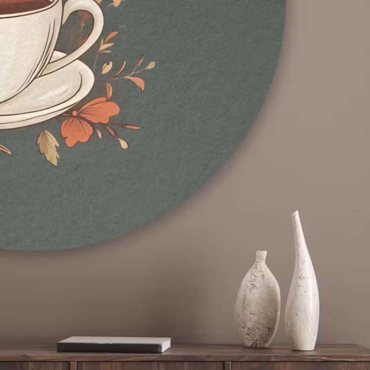 Kop - Bloemen - Groen - Koffie Akoestische PET Vilt - Rond klein -sfeer5_closeup