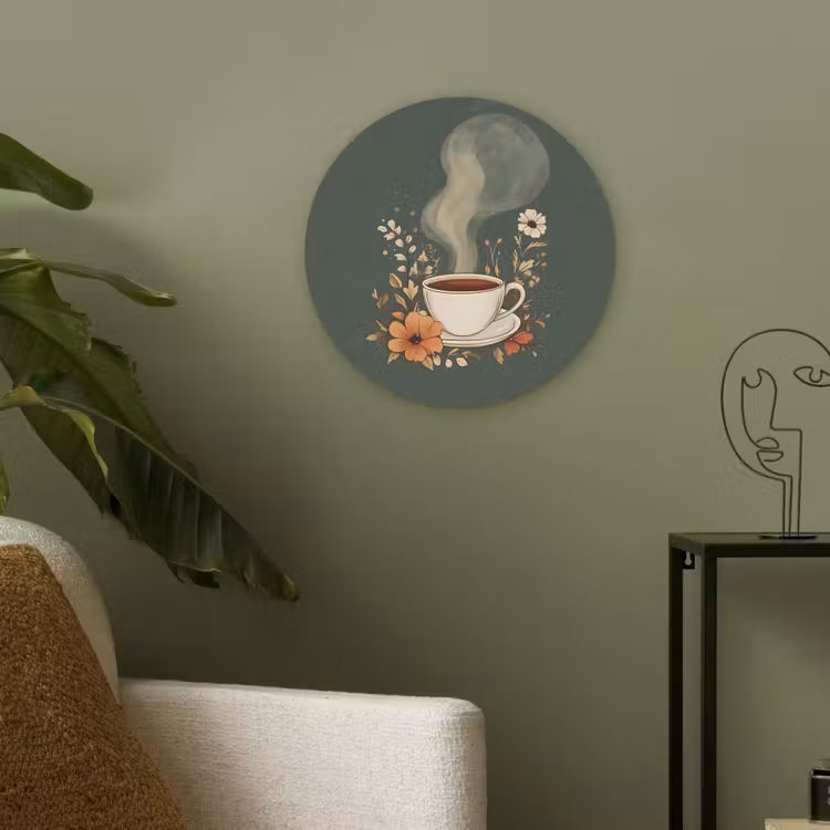 Kop - Bloemen - Groen - Koffie Akoestische PET Vilt - Rond klein -sfeer2