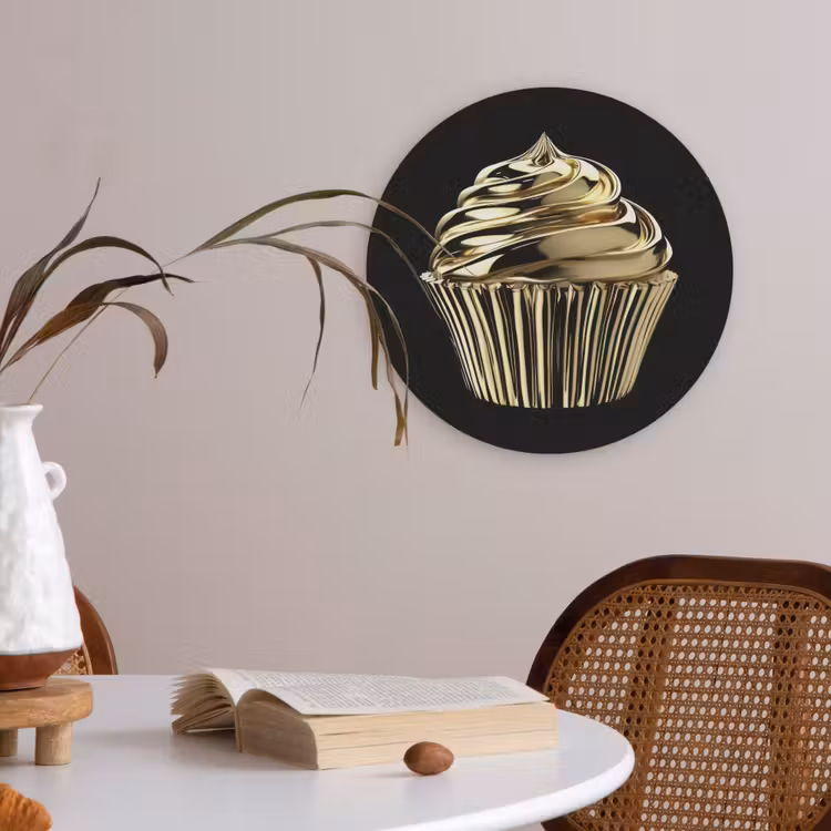 Cupcake - Eten - Goud - Zwart Akoestische PET Vilt - Rond klein -sfeer3