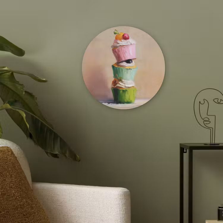 Cupcakes - Gestapeld - Kleurrijk - Fruit Akoestische PET Vilt - Rond klein -sfeer2