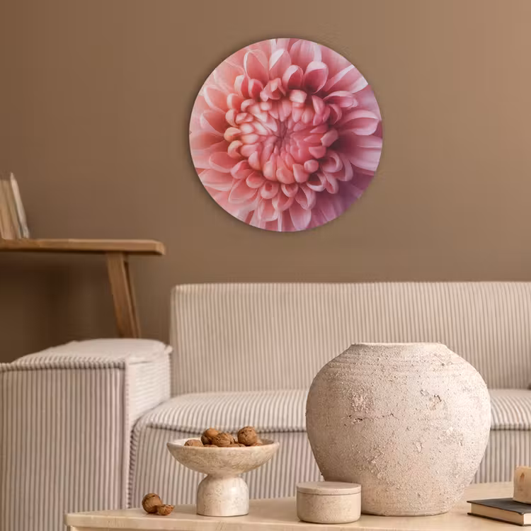 Dahlia - Bloem - Close up - Roze Akoestische PET Vilt - Rond klein -sfeer1