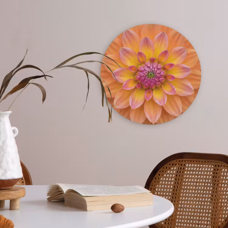 Dahlia - Bloem - Oranje Akoestische PET Vilt - Rond klein -sfeer3