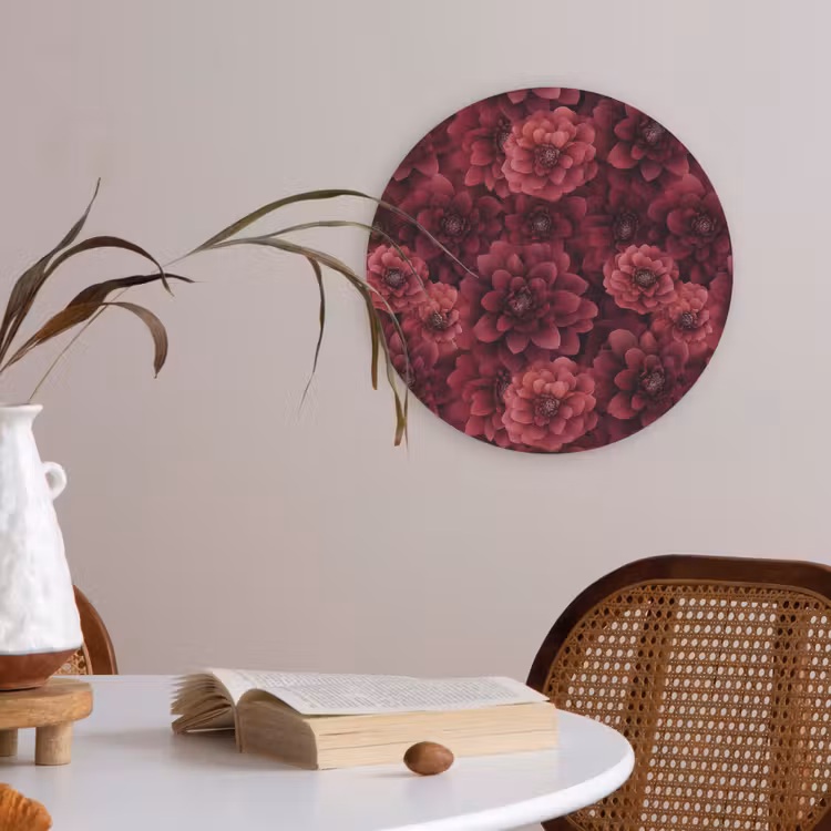 Dahlias - Bloemen - Rood Akoestische PET Vilt - Rond klein 838 -sfeer3
