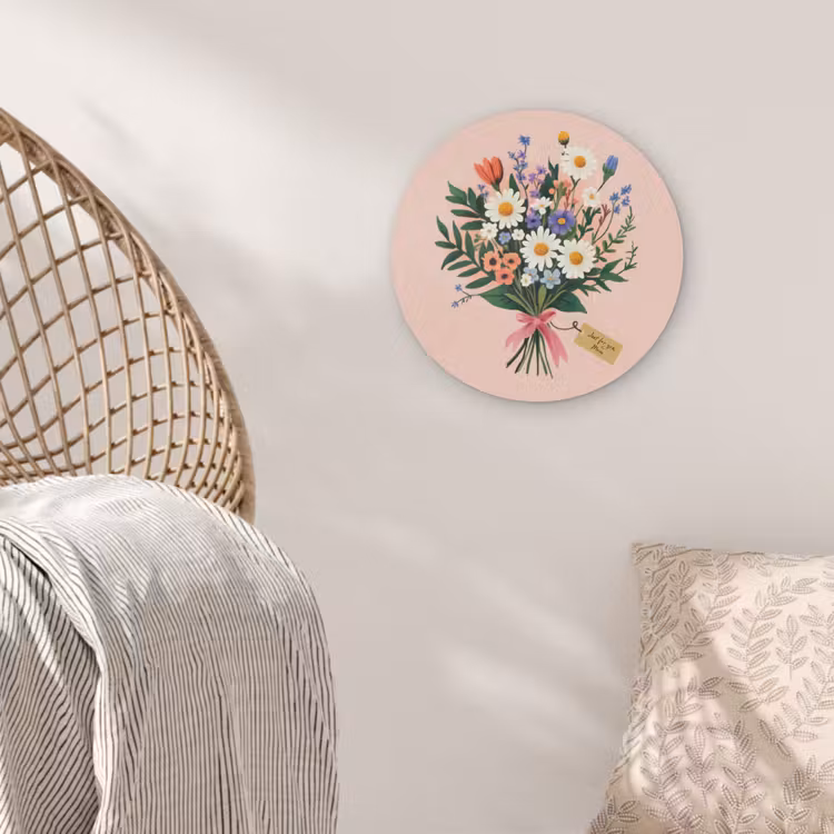 Margrieten - Boeket - Strikje - Roze Akoestische PET Vilt - Rond klein -sfeer4