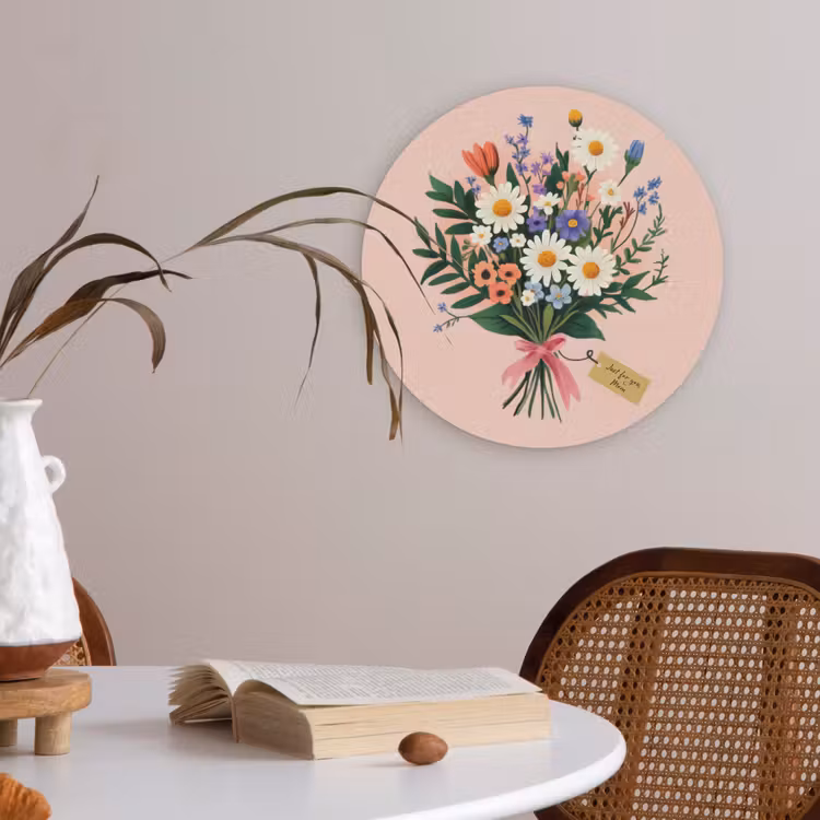 Margrieten - Boeket - Strikje - Roze Akoestische PET Vilt - Rond klein -sfeer3