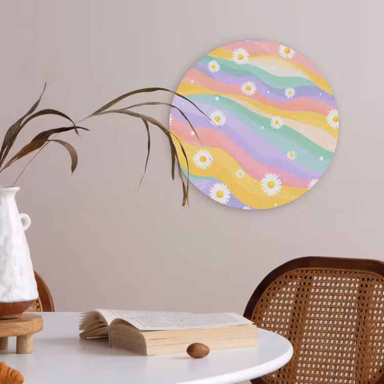 Madeliefjes - Kleurrijk - Pastel - Vrolijk Akoestische PET Vilt - Rond klein -sfeer3