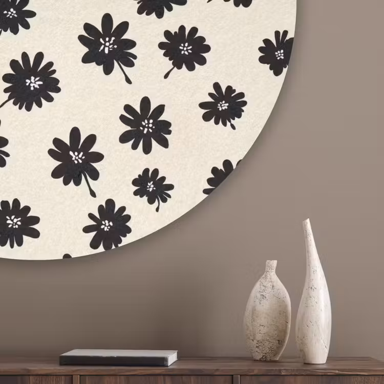 Madeliefjes - Grafisch - Zwart - Beige Akoestische PET Vilt - Rond klein 838 -sfeer5_closeup