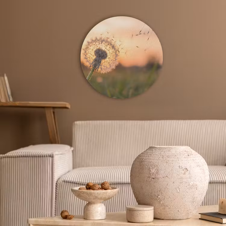 Paardenbloem - Zonsondergang - Veld Akoestische PET Vilt - Rond klein -sfeer1