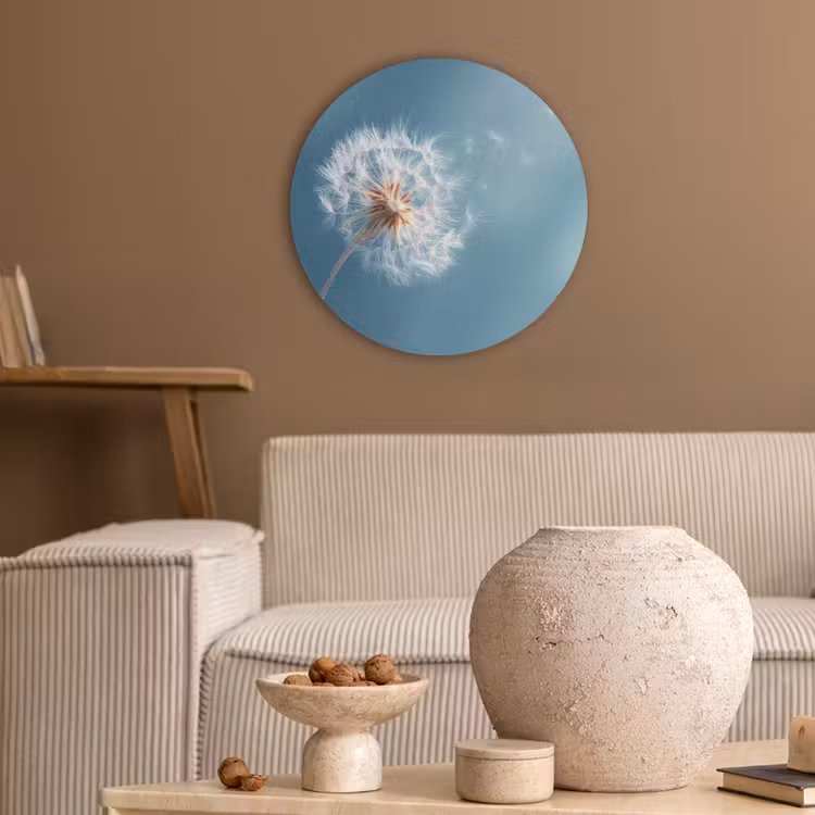 Paardenbloem - Wind - Blauw Akoestische PET Vilt - Rond klein -sfeer1