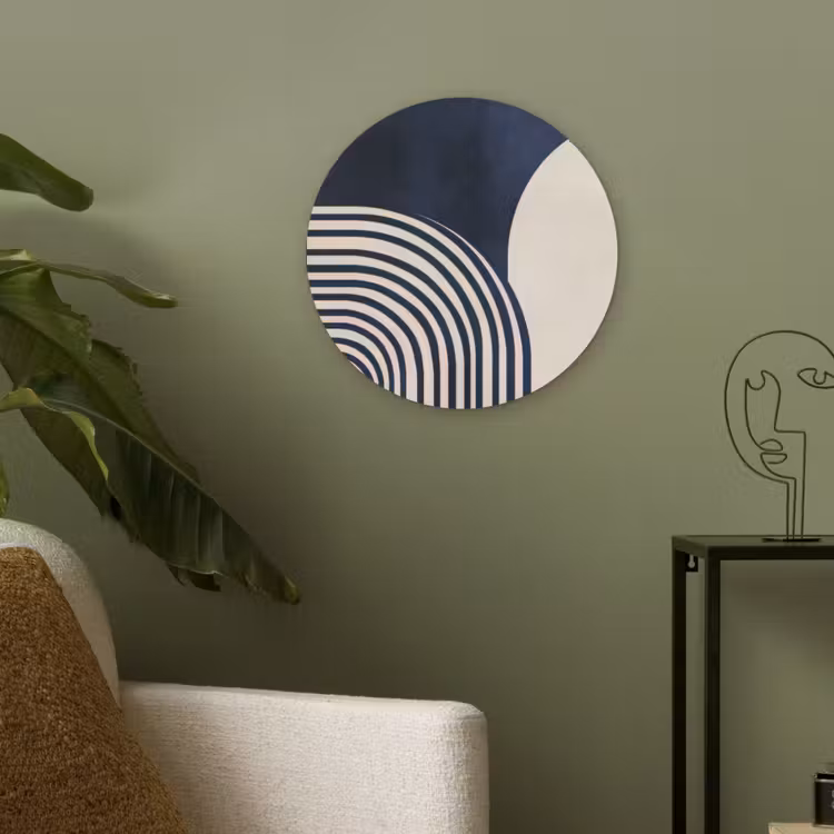 Donkerblauw - Abstract - Lijnen Akoestische PET Vilt - Rond klein -sfeer2