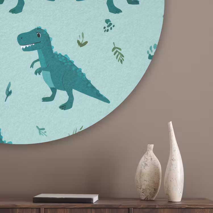 Donkergroen - Dinosaurussen - Afdrukken - Bladeren Akoestische PET Vilt - Rond klein -sfeer5_closeup