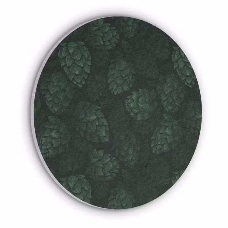Donker - Groen - Hopbellen - Botanisch - Illustratie Akoestische PET Vilt - Rond klein 838 -3d