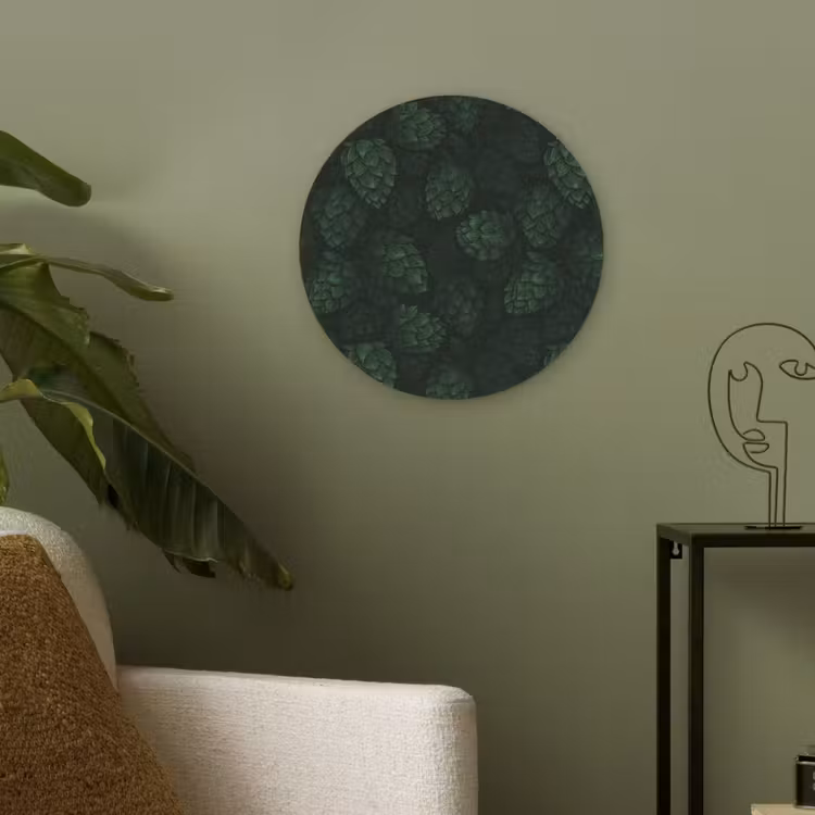 Donker - Groen - Hopbellen - Botanisch - Illustratie Akoestische PET Vilt - Rond klein 838 -sfeer2