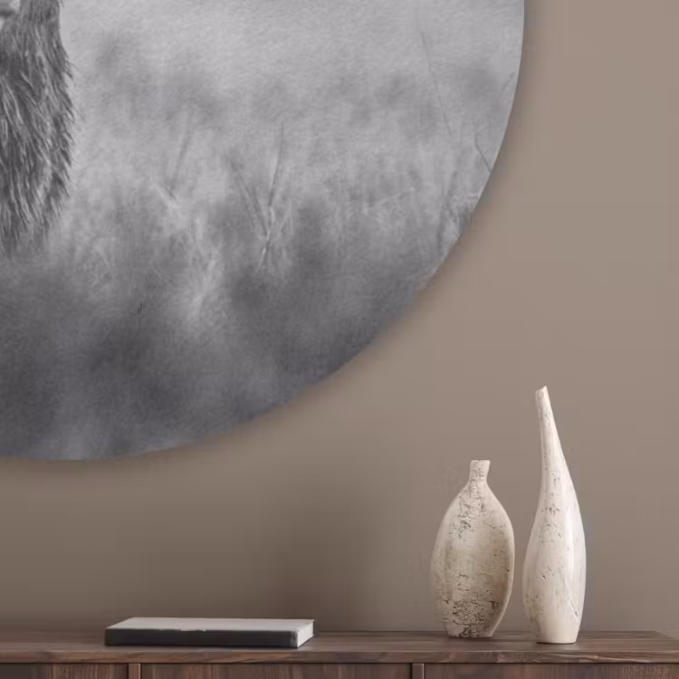Hert - Mistig - Zwart - Wit Akoestische PET Vilt - Rond klein -sfeer5_closeup