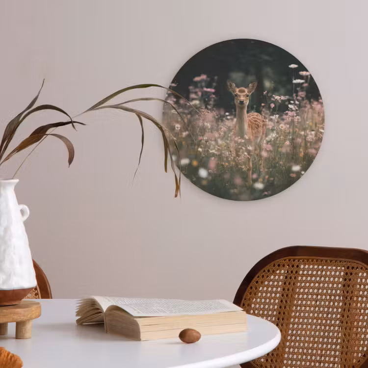 Hert - Wilde bloemen - Bos Akoestische PET Vilt - Rond klein -sfeer3