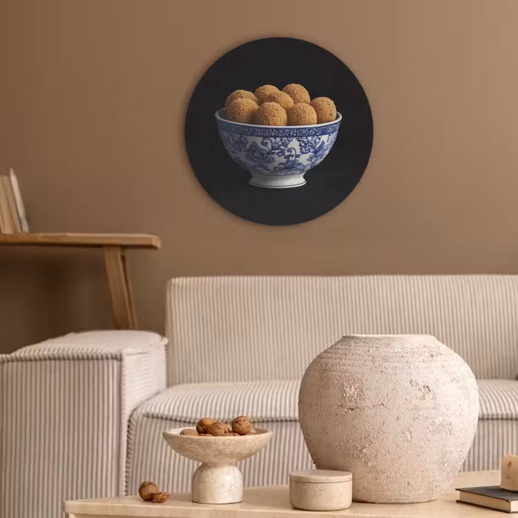 Delfts blauw - Bitterballen - Holland - Schaal Akoestische PET Vilt - Rond klein -sfeer1