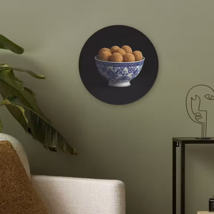 Delfts blauw - Bitterballen - Holland - Schaal Akoestische PET Vilt - Rond klein -sfeer2