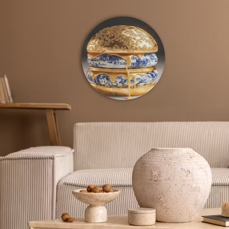 Delftsblauw - Goud - Burger Akoestische PET Vilt - Rond klein -sfeer1