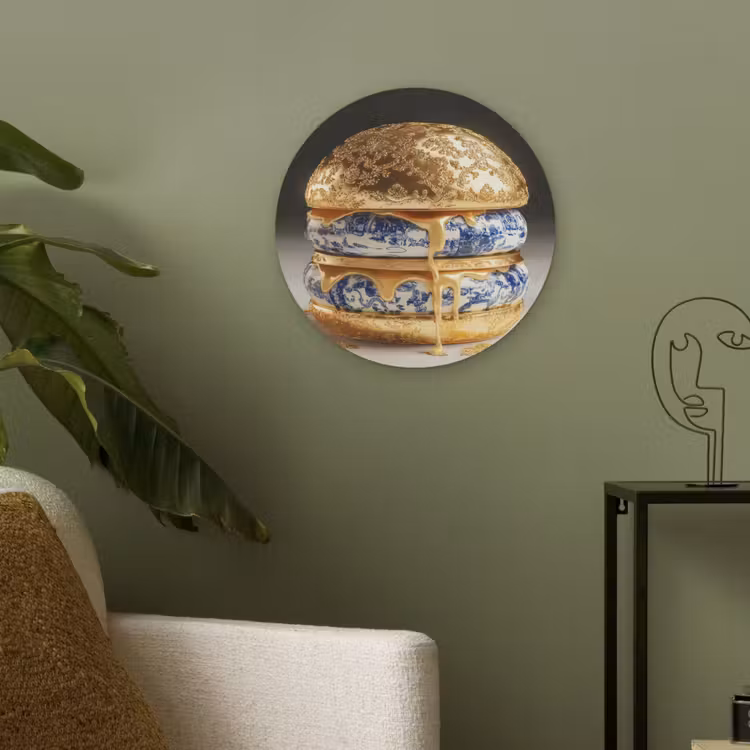 Delftsblauw - Goud - Burger Akoestische PET Vilt - Rond klein -sfeer2