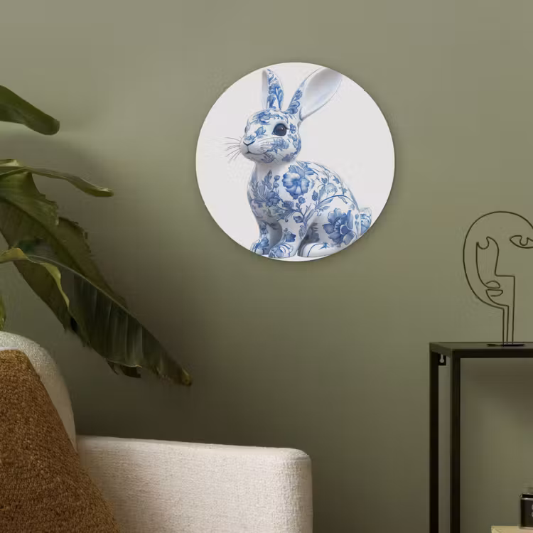 Delftsblauw - Haasje - Wit Akoestische PET Vilt - Rond klein -sfeer2