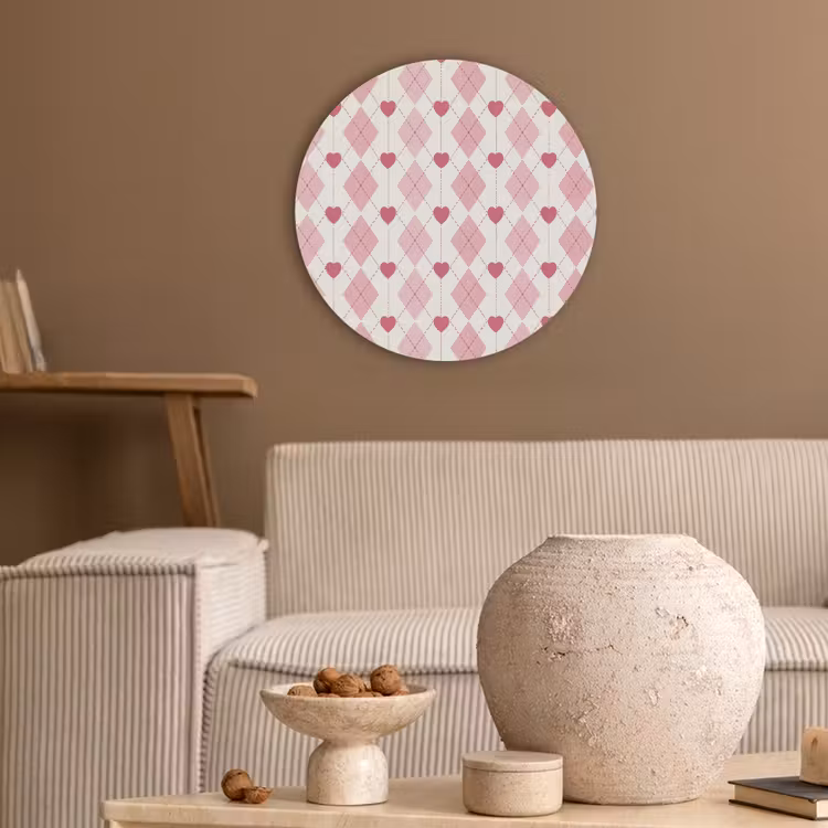 Ruiten - Klassiek - Roze - Wit Akoestische PET Vilt - Rond klein 838 -sfeer1