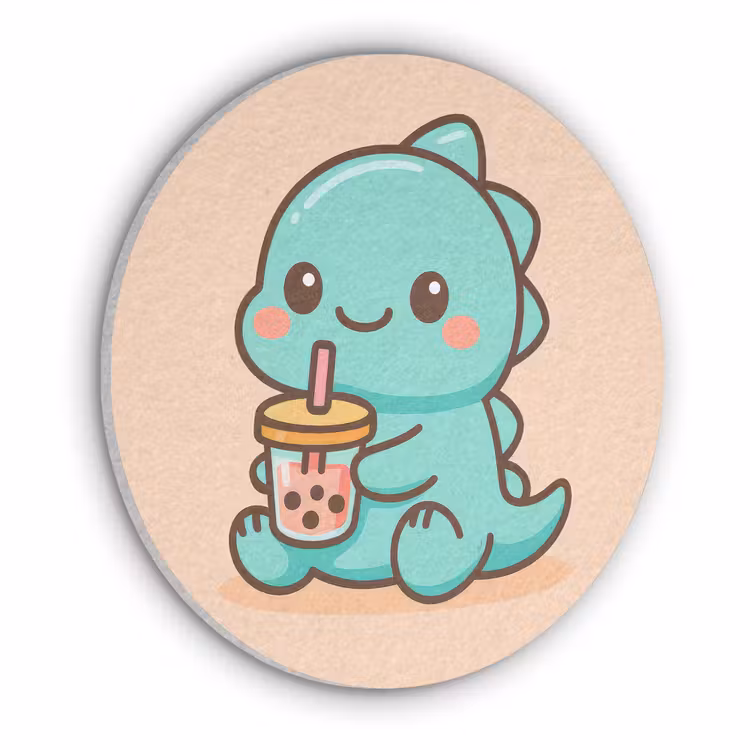Dino - Boba - kawaii - Oranje Akoestische PET Vilt - Rond klein -3d