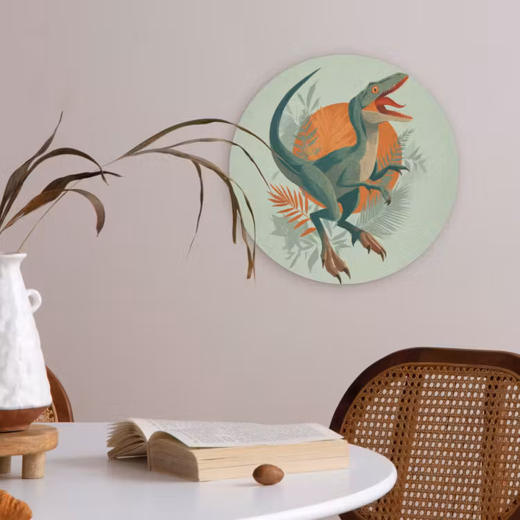 Dino - Bladeren - Grafisch - Groen Akoestische PET Vilt - Rond klein -sfeer3