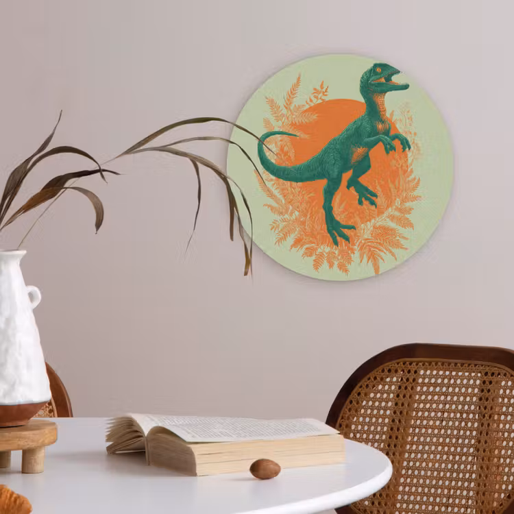 Dinosaurus - Groen - Planten - Cirkel Akoestische PET Vilt - Rond klein -sfeer3