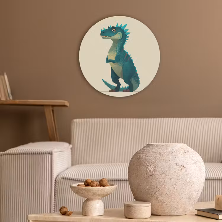 Dinosaurus - Turquoise - Stekels Akoestische PET Vilt - Rond klein -sfeer1