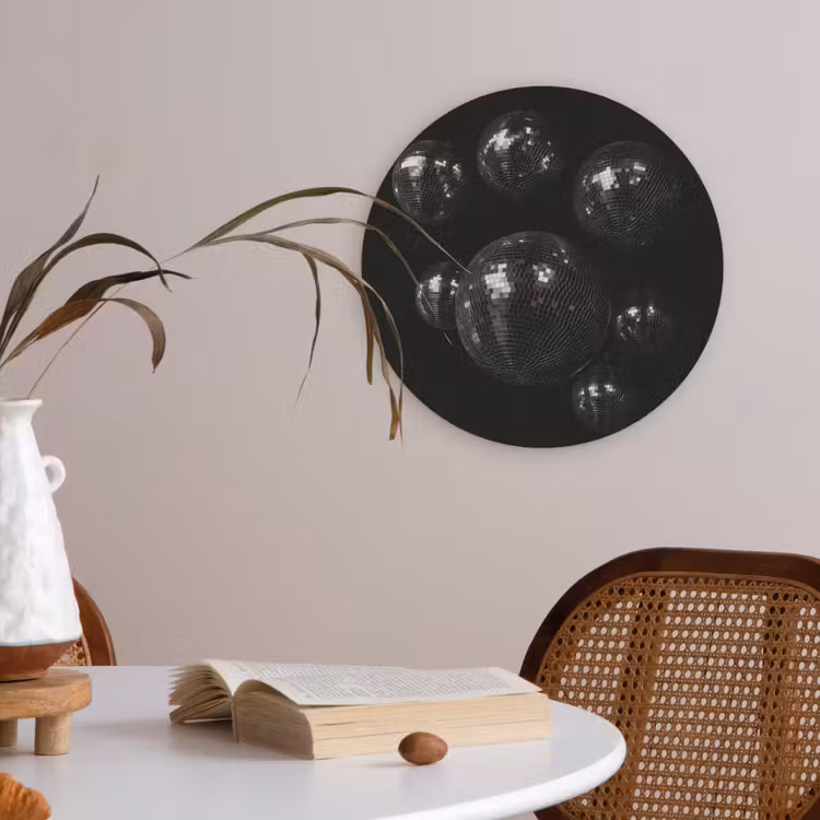 Discoballen - Minimalistisch - Zwart Akoestische PET Vilt - Rond klein -sfeer3