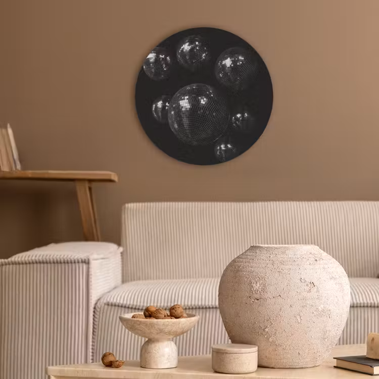 Discoballen - Minimalistisch - Zwart Akoestische PET Vilt - Rond klein -sfeer1