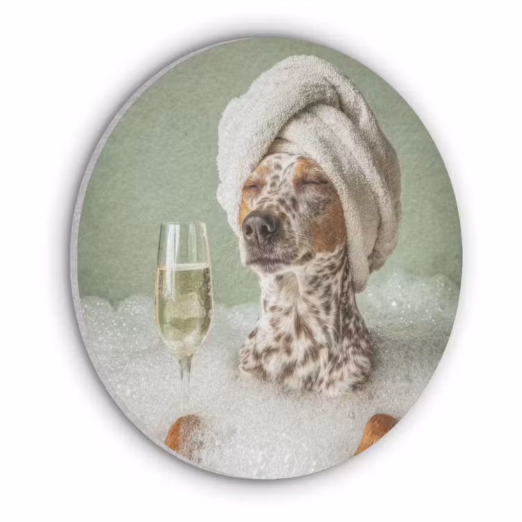 Hond - Bad - Champagne - Handdoek Akoestische PET Vilt - Rond klein -3d